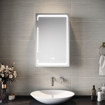 Armoire De Toilette Avec Miroir De Salle De Bain Avec Lumière Led 3 Couleurs,miroir De Salle De Bain Anti-buée Avec Meuble De Rangement,blanc 38x60cm 