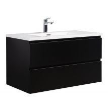Meuble De Salle De Bain Angela 90 Cm Lavabo Noir Mat – Armoire De Rangement Meuble Lavabo - Bricoman