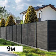 Kit Clôture Bois Composite Ardoise 9x1,8m Santos - Poteaux En Aluminium Gris - Brise Vue - Palissade - Bricoman