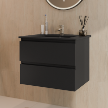 Lomazoo Meuble De Salle De Bain Marenza Noir Mat 60cm - Lavabo Noir - Bricoman