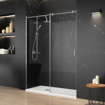Paroi De Douche Frontale 1 Porte 1 Fixe Coulissante | Hauteur 195cm Transparent | Profilé Chromé Brillant 135 Cm (adaptable 130.1-135) - Bricoman