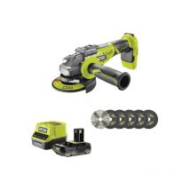 Pack Ryobi Meuleuse D'Angle Brushless R18ag7-0 - 18v One+ - 1 Batterie 2.0ah - 1 Chargeur Rapide Rc18120-120 - Kit 6 Disque 125 Mm - Bricoman
