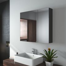Emke Armoire Murale Salle De Bain 75 X 65 X 14,5 Cm - 2 Portes Miroir, Étagères Réglables, Noir Mat - Tecnomat