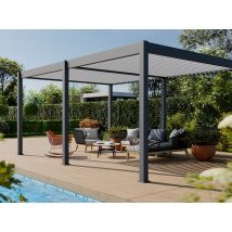 Pergola Bioclimatique Aluminium Autoportee 19m2 - 3,6x5,3m Gris - Eclipse - Lames Orientables De 0 À 120° - Bricoman