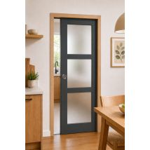Porte Coulissante Blakeria Vitrée Gris Anthr H204 X L93 Cm, Galandage, Kit De Finition Gd Menuiseries - Tecnomat