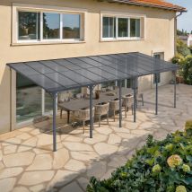 Pergola/carport Adossée 24m² Kleo 8x3m Gris - Toit Terrasse En Aluminium Et Polycarbonate - Bricoman
