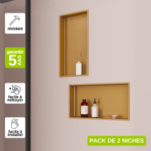 Lot De 2 Niches De Douche 63x33cm - Rangements Muraux De Salle De Bain - Or Satiné - Nook - Tecnomat