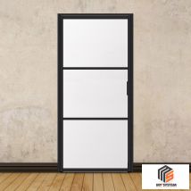 Porte Battante Noire H 2040 X L 930 Mm - 3 Verres Opales Horizontaux - Bricoman