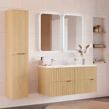 Ensemble Meuble Double Vasque Encastrée 120cm Et Colonne Isaline Bois - Bricoman