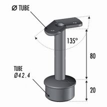 Support Main Courante D'Angle Pour Tube Ø42,4mm - Hauteur 80mm Ouverture 135° - À Manchonner - Inox 316 - Bricoman