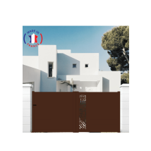 Portail Aluminium Coulissant Découpe Laser En Kit Dimensions L.4000 (entre Piliers) X H.1500 Mm Couleurs Marron (ral 1247) - Tecnomat