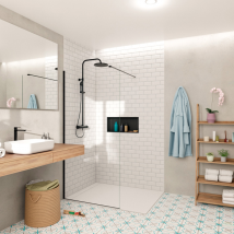 Walk-in 90x200cm Paroi En Verre Crystal Glass 8 Mm Anticalcaire, Avec Bras Et Profilés Noir Mat (satbwi90prc) - Bricoman