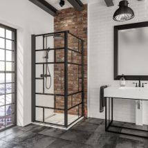 Schulte Porte De Douche Pivotante + Déflecteur, 90x90x193 Cm, Porte De Douche + Retour Fixe, Anticalcaire, Verre 5 Mm, Atelier Industriel, Noir - 