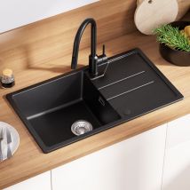 Derw Max Evier De Cuisine 78 X 45 Cm Avec Étagère Evier À Encastrer Quartz Et Résine, Noir Evier 1 Bac - Bricoman