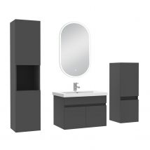 Meubles Simple Vasque 60cm Vasque + Colonne + Miroir Lumineux Anthracite - Bricoman