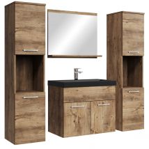 Meuble De Salle De Bain Montreal Xl 60 Cm Lavabo Chene Marron, Lavabo Noir - Armoire De Rangement Meuble Lavabo Evier Meubles - Bricoman