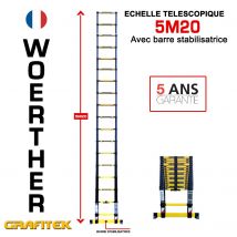 Echelle Télescopique Woerther 5m20 Avec Barre Stabilisatrice - Garantie 5 Ans - Qualité Supérieure - Bricoman