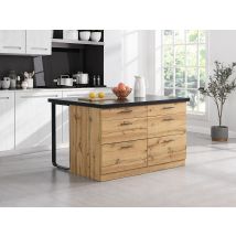 Ilot Central De Cuisine Avec 6 Tiroirs En Mdf Et Métal - Noir Et Naturel Clair - Alegrita - Bricoman