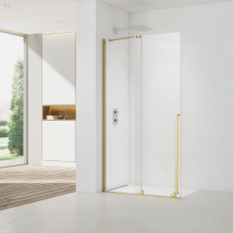 X-motion 120x200cm Paroi En Verre Coulissante Crystal Glass 8 Mm Anticalcaire, Avec Bras Et Profilés Or Brillant (satbwixm120z) - Bricoman