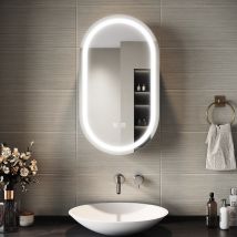 Sirhona Armoire Miroir Salle De Bain Elliptique Noir 40x70x14cm, Anti-buée Tactile Miroir Avec Armoire De Rangement - Bricoman