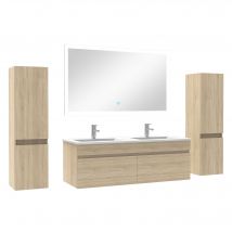 Ensemble Meuble Double Vasque L.120cm Avec Colonne + Miroir Chêne Wotan - Bricoman