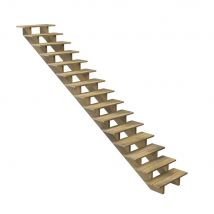 Escalier Bois Exterieur - 15 Marches - Largeur = 80cm - Marches Découpables - Sans Contremarches - Pin Du Nord - Traité Autoclave - Bricoman
