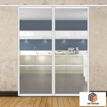 Porte Double Coulissante H2088 - L867 Mm - 3 Verres Horizontaux - Trempé 6 Mm Clair - Blanc - Bricoman