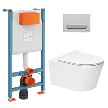 Vitra Pack Wc Bâti-support V-fix Core + Wc Sans Bride Sat Brevis + Plaque Chrome Mat (v-fixbrevis-5) - Bricoman