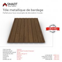 Tôle Bac Acier - Bardage - Plaque H12 Coloris Walnut Printech Dimensions 2000x910x0.40mm - Bricoman