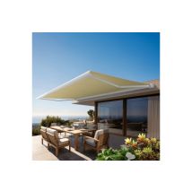 Store Banne Coffre Intégral Protect 2 Led Smart Blanc 6x3,5m Motorisé À Télécommande + Capteur Vent + Eclairage Led - Toile Écrue - Bricoman
