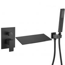 Valaz Robinet De Baignoire Encastré Monocommande Carré Avec Cascade Noir Mat - Série Tajo - Bricoman