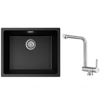 Cecipa Max Évier De Cuisine 1 Bac 40x44x19 Cm Évier Inox Brossé + Mitigeur Evier À 3 Voies, 2 Leviers, Noir - Bricoman