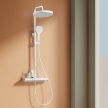 Emke Colonne De Douche Avec Douche Theramostat 38 °c À Grande Douche De Tête Et Douchette Multimode, Cercle, Blanc - Bricoman