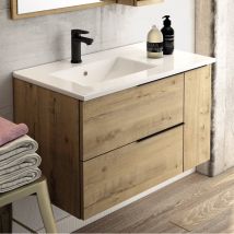 Meuble De Salle De Bain 80cm Vasque Déportée - 2 Tiroirs - Sans Miroir - King - Roble (chêne Clair) - Bricoman