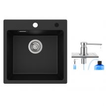 Cecipa Max Evier 1 Bac En Quartz Et Résine Noir 45x45cm Evier À Encastrer + 300ml Distributeur De Savon De Cuisine Chromé - Bricoman