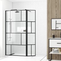 Paroi De Douche Avec Pivot 100+40x195cm - Sérigraphie Type Briques Et Profilés Noir - Dark Blocks - Bricoman
