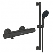 Pack Mitigeur Douche Thermostatique Grohe Precision Start Noir Mat + Ensemble Grohe Vitalio Start Avec Barre - Bricoman