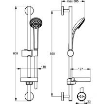Ideal Standard - Barre De Douche 60 Cm Douchette 3 Jets - Ø 8 Cm Idealrain - B9503aa - Bricoman