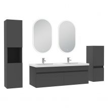 Meubles Double Vasque 120cm Vasque + Colonne + Miroir Lumineux Anthracite - Bricoman