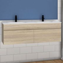 Ocean 120(l)x45(w)x40(h)cm Meuble Salle De Bain Natural Avec 2 Portes À Une Fermeture Amortie Avec 2 Vasques À Suspendre - Bricoman