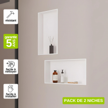 Lot De 2 Niches De Douche 30x60cm - Rangements Muraux De Salle De Bain - Blanc Satiné - Nook - Bricoman