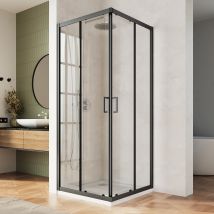 Sirhona cabine De Douche Portes Coulissantes 80x80x195cm, Ajustable -20mm, Verre Trempé 5mm, Joint Noir, Aluminium, Carré - Noir Mat - Bricoman