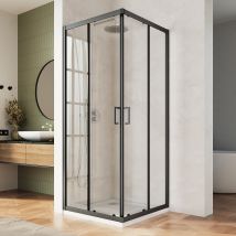 Sirhona cabine De Douche Portes Coulissantes 80x80x195cm, Ajustable -20mm, Verre Trempé 5mm, Joint Noir, Aluminium, Carré - Noir Mat - Bricoman