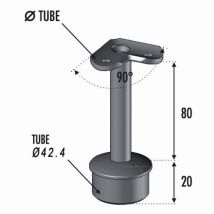 Support Main Courante D'Angle Pour Tube Ø42,4mm - Hauteur 80mm Ouverture 90° - À Manchonner - Inox 316 - Bricoman