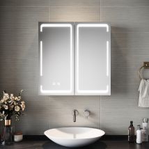 Armoire De Toilette Avec Éclairage Led 3 Couleurs, Anti-buée Miroir De Salle De Bain Avec Armoire De Rangement, Commande Tactile Blanc 59x60cm - 