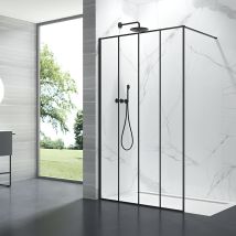 Paroi De Douche Verrière 4 Panneaux Largeur 120 Cm Hauteur 2,00m Profilé Noir Verre Clair Clean - Tecnomat