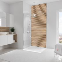 Schulte Panneau Mural 100x255cm, Revêtement Pour Douche Et Salle De Bains, Placement Facile, Décodesign Japandi, Effet Tasseaux, Bois Chêne Horizontal