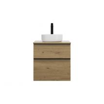 Burgbad Eqio Lavabo À Poser En Céramique, Rond, Au Centre, Meuble Sous-lavabo Inclus, Largeur 600mm, Sgum060f5662c0001g0252, Farbe: Décor Chêne Urbain