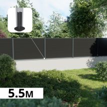 Kit Clôture Composite Sur Muret Rio Anthracite 5,5x1,2m - Bois Composite & Aluminium - Poteaux Sur Platines Gris - Brise Vue - Bricoman