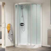 Cabine De Douche Kinedo Glass 90x90 1/4 De Rond Hauteur Du Receveur De Douche 18cm 2 Portes Pivotantes Mitigeur Thermostatique Fabriqué En France - 